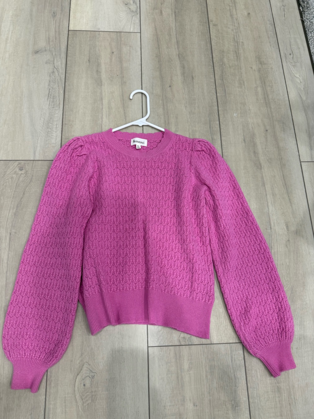 &Merci Pink Textured Crew Neck Sweater Size Medium